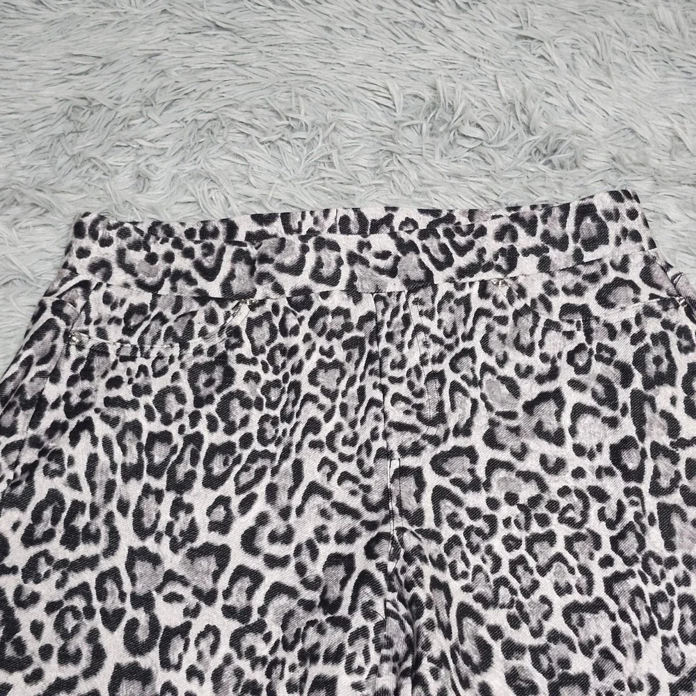 Michael Kors Jegging Legging Pants Large Leopard Print Gray Black Skinny Pull On